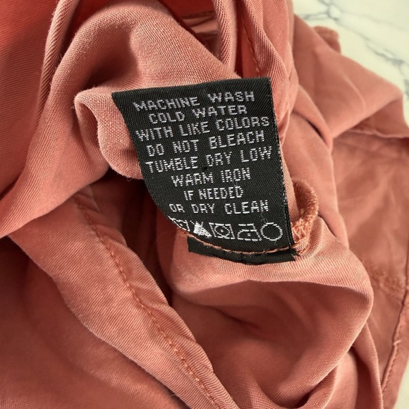 Sustainable Boxy Tencel Top S Pink Cuff Sleeve Button Back Tie Front Minimalist - Picture 9 of 12